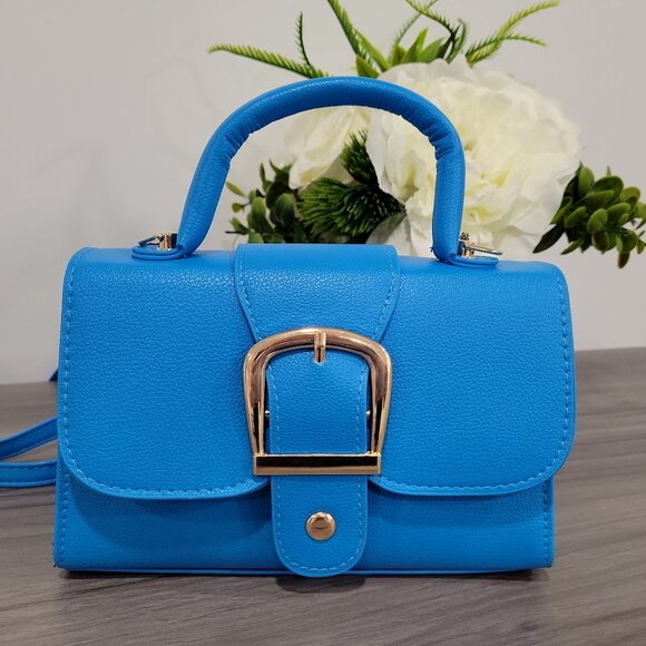 Trendy Blue Retro Style Buckle Small Handbag Purse w/Detachable Mini coin wallet - Picture 3 of 10